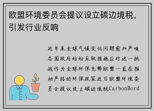 欧盟环境委员会提议设立碳边境税，引发行业反响